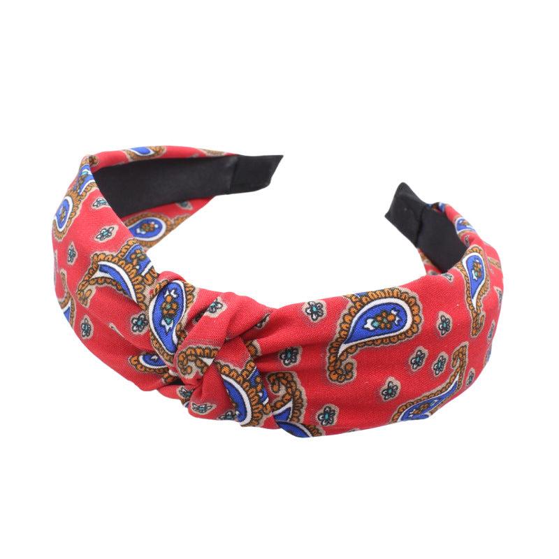 Boho Paisley Print Hair Band Cross Knotted Headband Wide Headdress