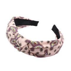 Boho Paisley Print Hair Band Cross Knotted Headband Wide Headdress