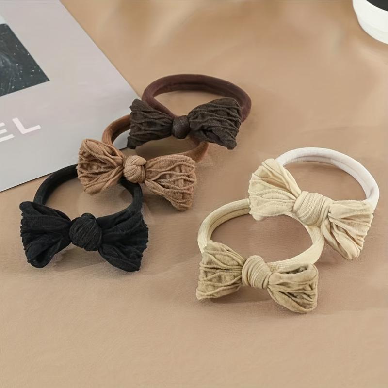 Pleated Bow Decor Hair Tie Wide Hair Rope Elastic Ponytail