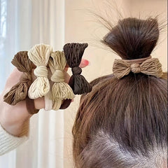 Pleated Bow Decor Hair Tie Wide Hair Rope Elastic Ponytail