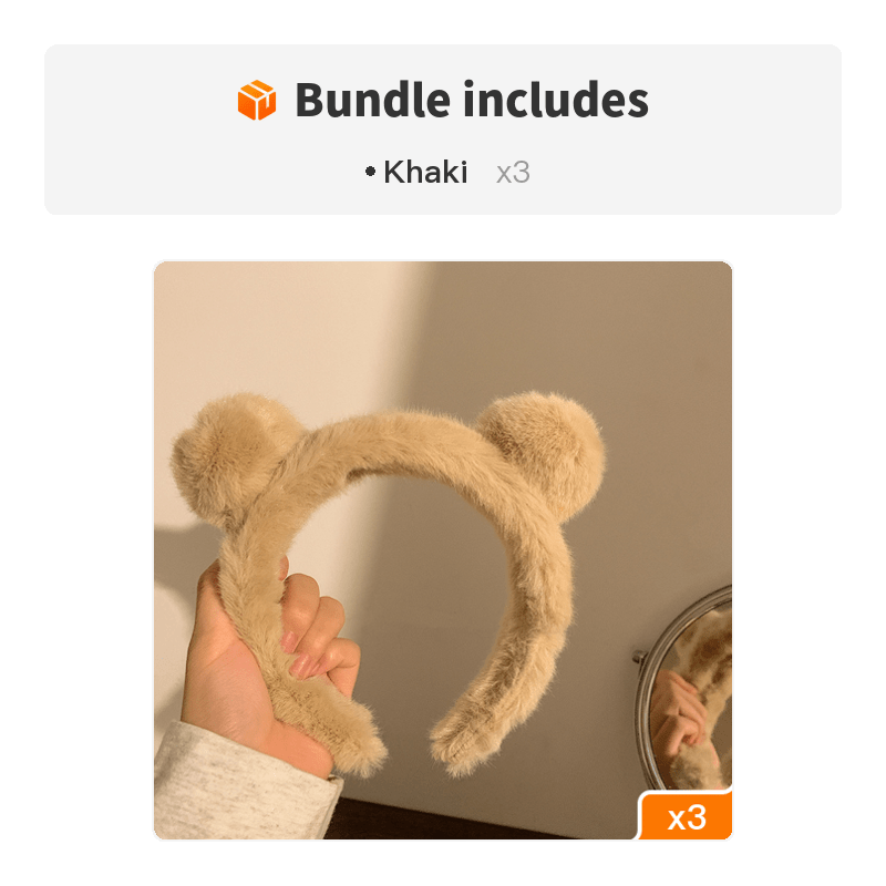 Khaki Bear Ears Headband Animal Ears Headband Plush Hoop Hair Accessories