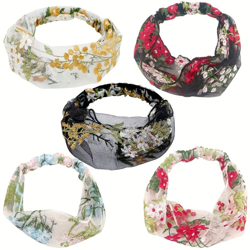 Lace Flower Patterned Headband Bohemian Style Lace Elastic Hair Band