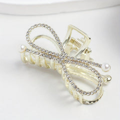 Rhinestone Hair Claw with Faux Pearl Large Shark Claw Jewelry for Women