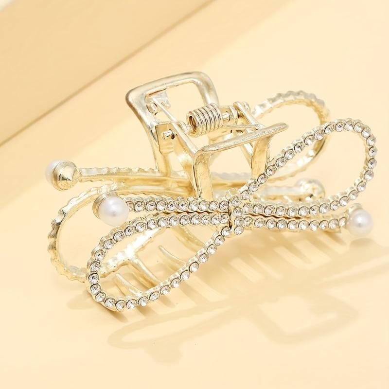 Rhinestone Hair Claw with Faux Pearl Large Shark Claw Jewelry for Women