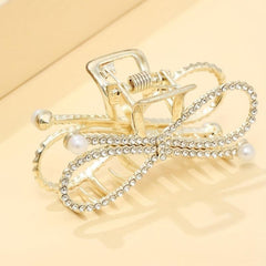 Rhinestone Hair Claw with Faux Pearl Large Shark Claw Jewelry for Women