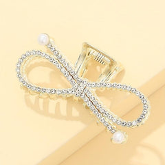 Rhinestone Hair Claw with Faux Pearl Large Shark Claw Jewelry for Women