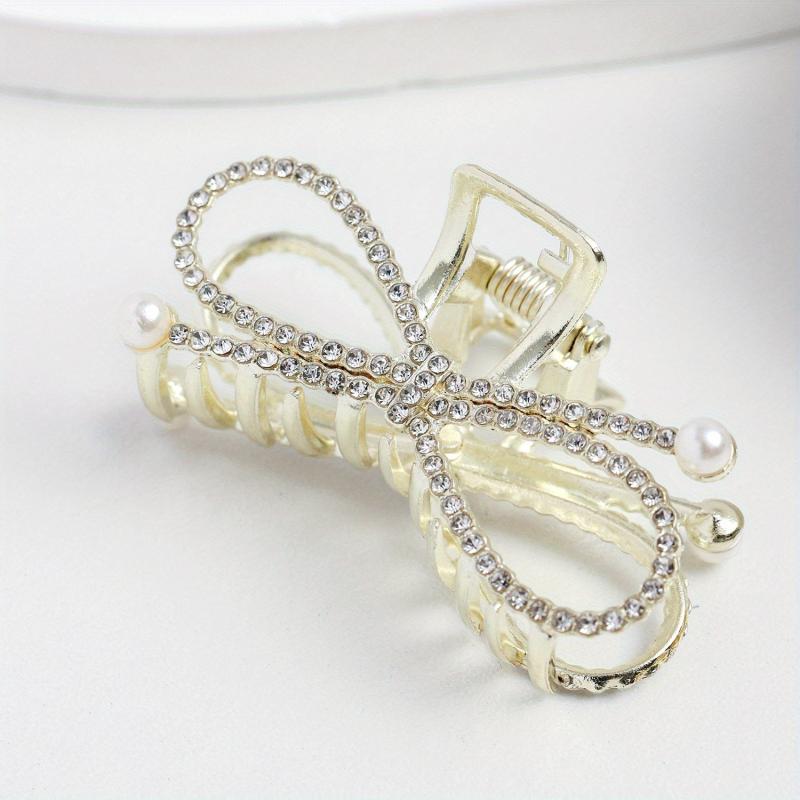 Rhinestone Hair Claw with Faux Pearl Large Shark Claw Jewelry for Women