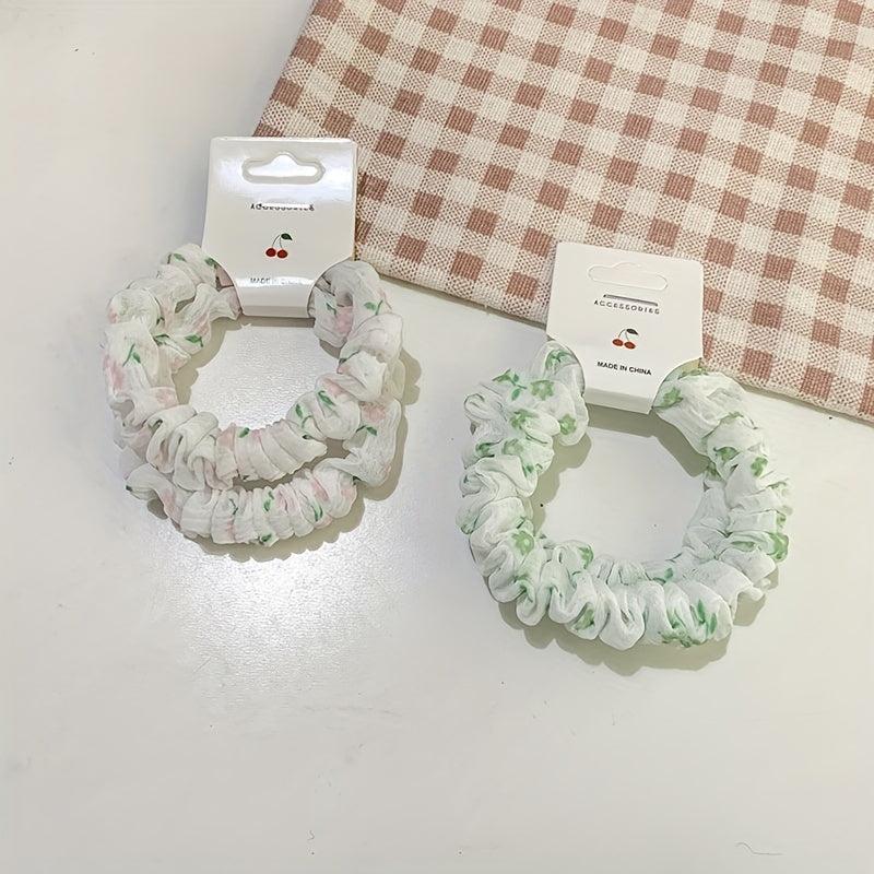 2pcs Yarn Floral Hair Tie Elastic Hair Rope Ponytail Rubber Band for Girls Women