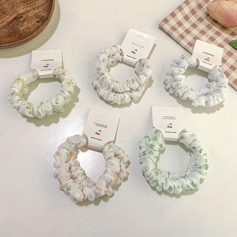 2pcs Yarn Floral Hair Tie Elastic Hair Rope Ponytail Rubber Band for Girls Women