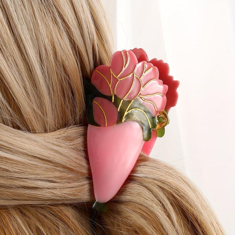 Sweet Flower Shark Clip Acetate Hair Claw for Women Girls