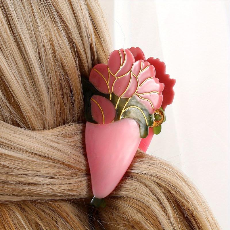 Sweet Flower Shark Clip Acetate Hair Claw for Women Girls