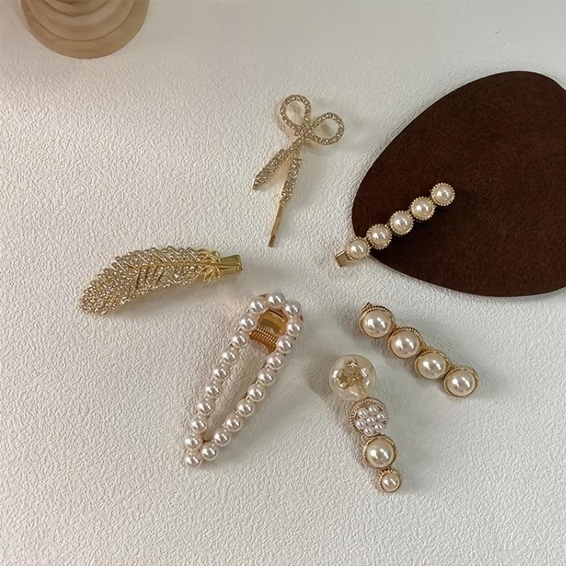 Faux Pearl Hair Clips 6pcs Set for Women and Girls