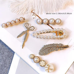 Faux Pearl Hair Clips 6pcs Set for Women and Girls