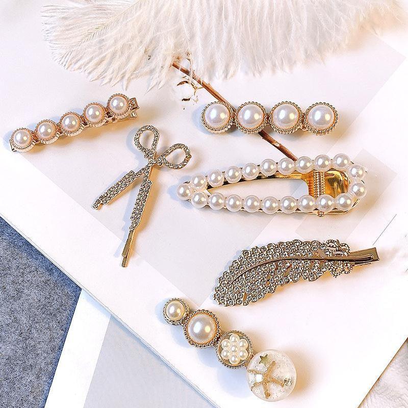 Faux Pearl Hair Clips 6pcs Set for Women and Girls