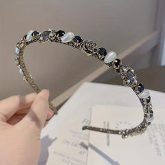 Rose Headband Rhinestone Faux Pearl Head Hoop Retro Style Sweet Headdress
