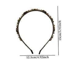 Rose Headband Rhinestone Faux Pearl Head Hoop Retro Style Sweet Headdress