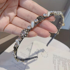 Rose Headband Rhinestone Faux Pearl Head Hoop Retro Style Sweet Headdress