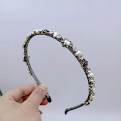 Rose Headband Rhinestone Faux Pearl Head Hoop Retro Style Sweet Headdress