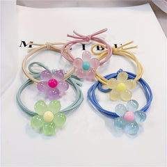 5 Pcs Fluorescent Flower Head Rope Luminous Hair Tie Hair Ring for Girls Women