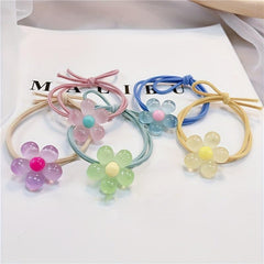 5 Pcs Fluorescent Flower Head Rope Luminous Hair Tie Hair Ring for Girls Women