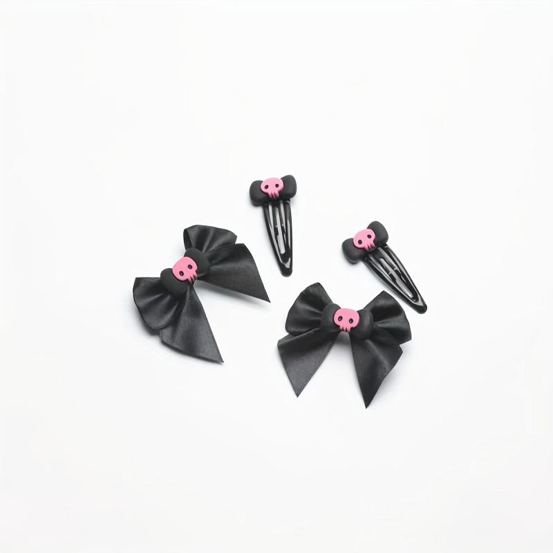 Y2K Pink Skull Bow Hair Clip Set for Women Girls