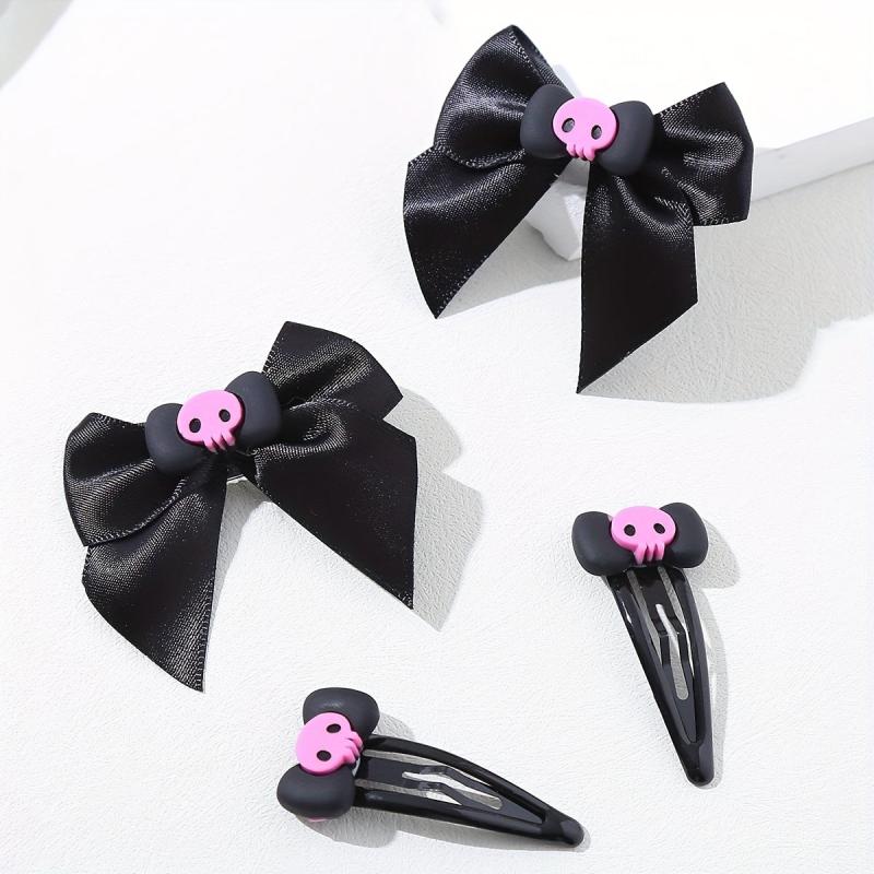 Y2K Pink Skull Bow Hair Clip Set for Women Girls