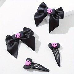 Y2K Pink Skull Bow Hair Clip Set for Women Girls