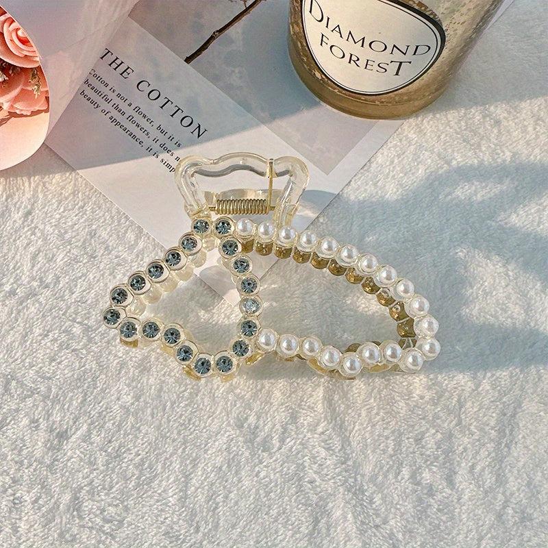 Pearl & Rhinestone Hair Claw Ponytail Holder Accessory