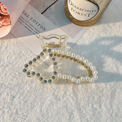 Pearl & Rhinestone Hair Claw Ponytail Holder Accessory