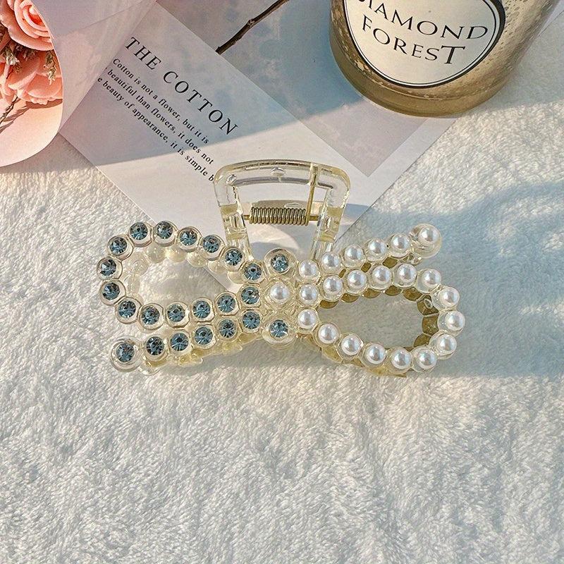 Pearl & Rhinestone Hair Claw Ponytail Holder Accessory