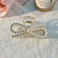 Pearl & Rhinestone Hair Claw Ponytail Holder Accessory