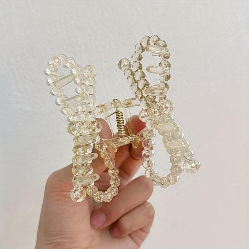 Pearl & Rhinestone Hair Claw Ponytail Holder Accessory