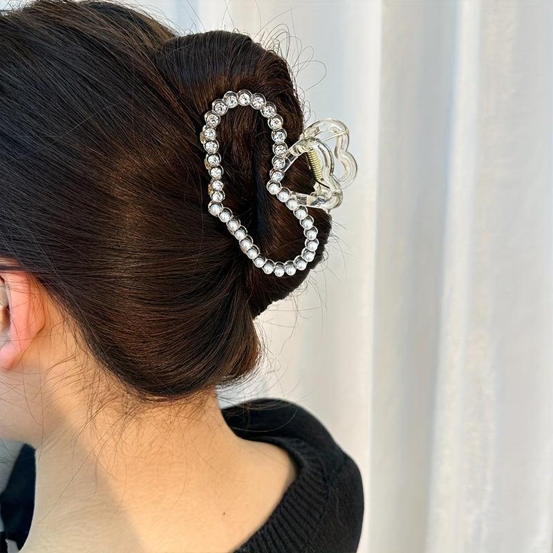 Pearl & Rhinestone Hair Claw Ponytail Holder Accessory