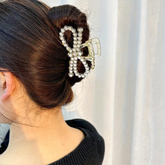 Pearl & Rhinestone Hair Claw Ponytail Holder Accessory