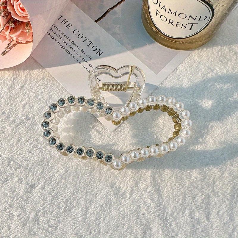 Pearl & Rhinestone Hair Claw Ponytail Holder Accessory