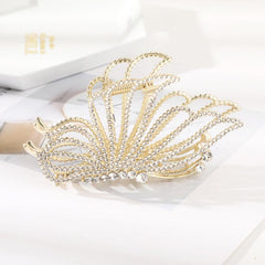 Large Butterfly Hair Clips Non-Slip Golden Rhinestone Pearl Jaw Clips