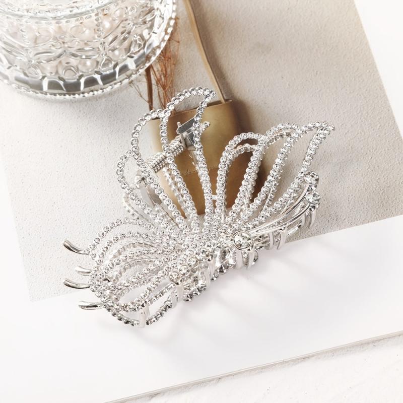 Large Butterfly Hair Clips Non-Slip Golden Rhinestone Pearl Jaw Clips