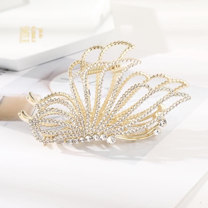 Large Butterfly Hair Clips Non-Slip Golden Rhinestone Pearl Jaw Clips