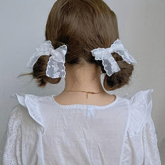2pcs Lace Bow Hair Clip Women's Summer Side Clip Pair Clips