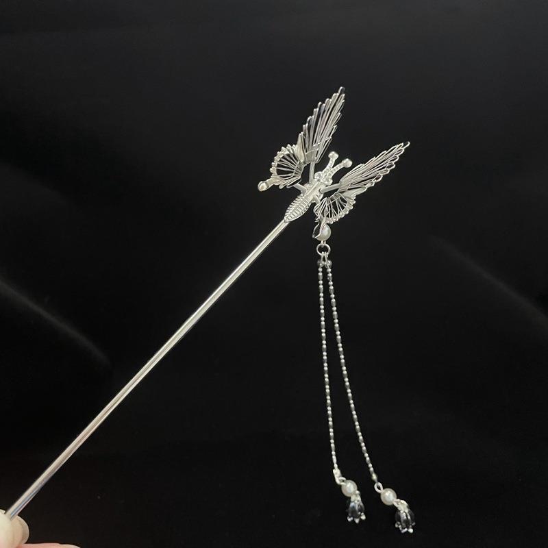 Alloy Butterfly Hairpin with Faux Pearl Pendant