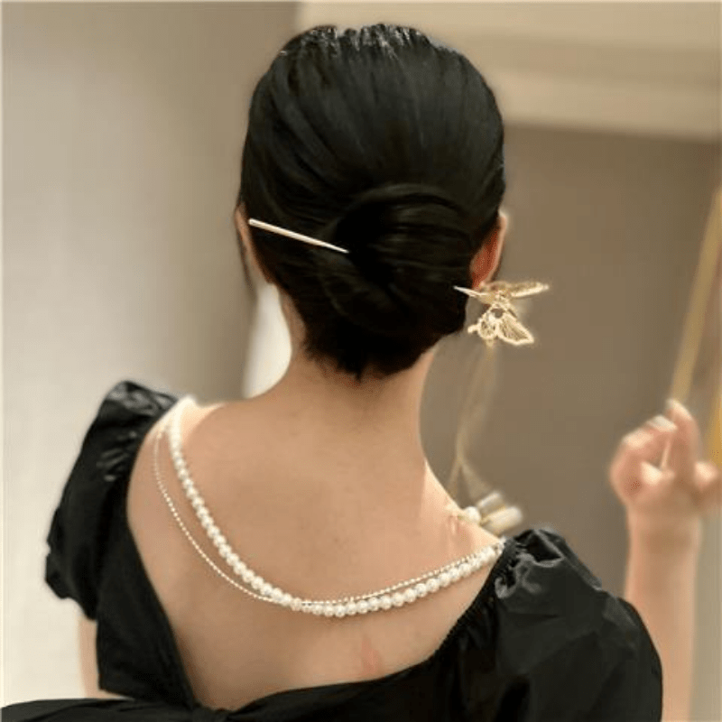 Alloy Butterfly Hairpin with Faux Pearl Pendant