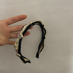 French Metal Flower Fabric Hairband Camellia Headband Vintage Hair Accessories