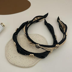 French Metal Flower Fabric Hairband Camellia Headband Vintage Hair Accessories