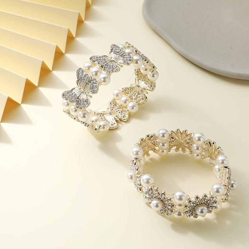 Rhinestone Pearl Hair Tie Elastic Bands Ponytail Holder Headband