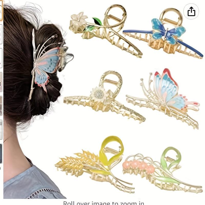 Flower Pattern Hair Claw Metal Tulip Sunflower Shark Claw Ponytail Holder