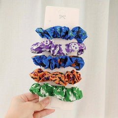 5pcs Halloween Scrunchies Satin Hair Rope Elastic Ponytail Holder