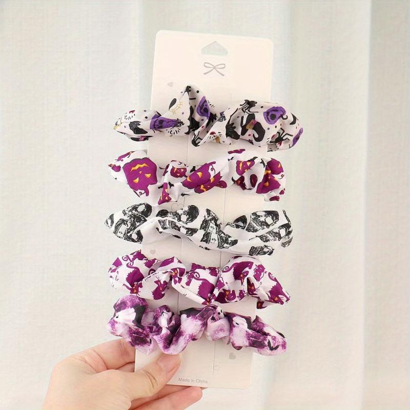 5pcs Halloween Scrunchies Satin Hair Rope Elastic Ponytail Holder
