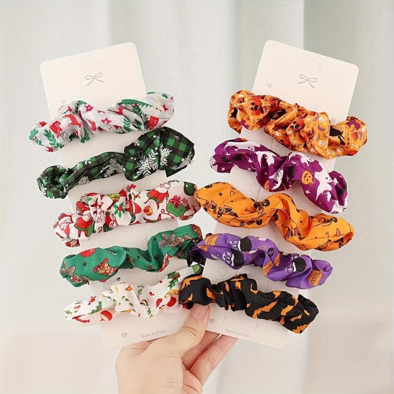 5pcs Halloween Scrunchies Satin Hair Rope Elastic Ponytail Holder