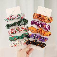 5pcs Halloween Scrunchies Satin Hair Rope Elastic Ponytail Holder