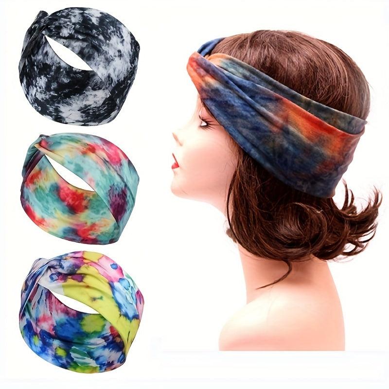 Tie Dye Silky Crossed Knot Headband Elastic Hair Accessory For Girls